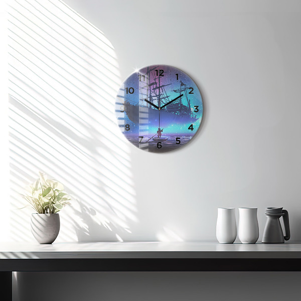 hodiny na skle Fantazie plachetnice