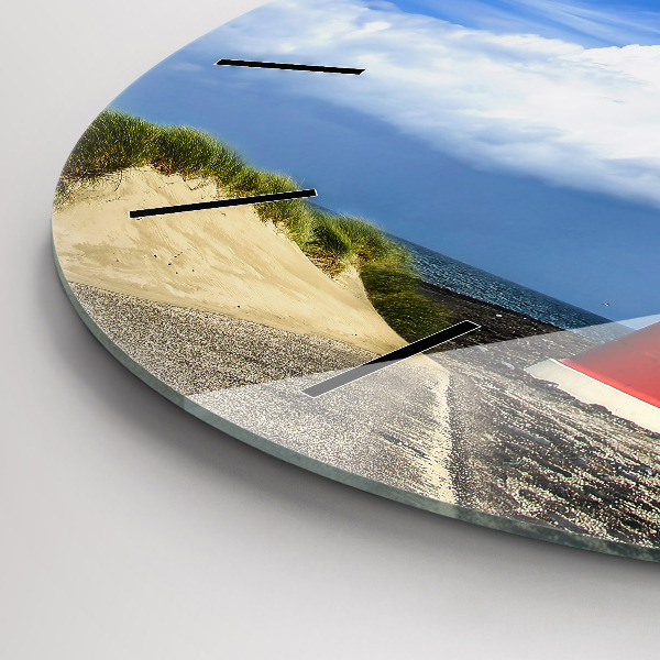 Kulaté skleněné hodiny s fotkou Maják