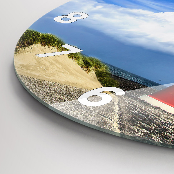 Kulaté skleněné hodiny s fotkou Maják