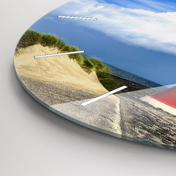 Kulaté skleněné hodiny s fotkou Maják