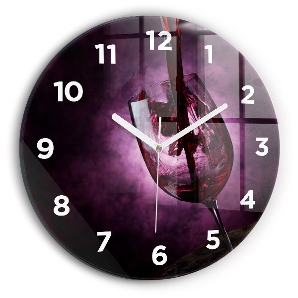 Kulaté skleněné hodiny s fotkou Sklenice na víno