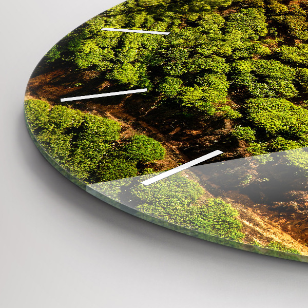 Kulaté skleněné hodiny s fotkou Čajový kopec