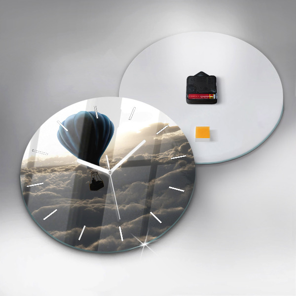 Kulaté skleněné hodiny s fotkou Balón na obloze