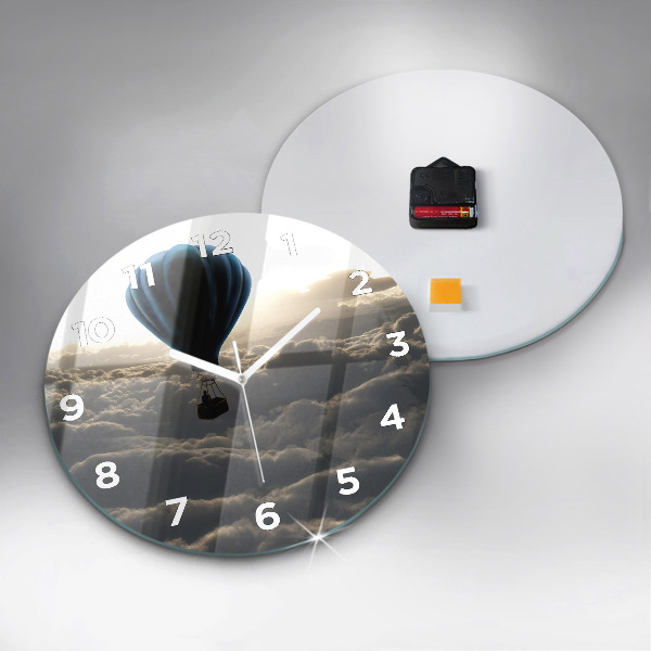 Kulaté skleněné hodiny s fotkou Balón na obloze