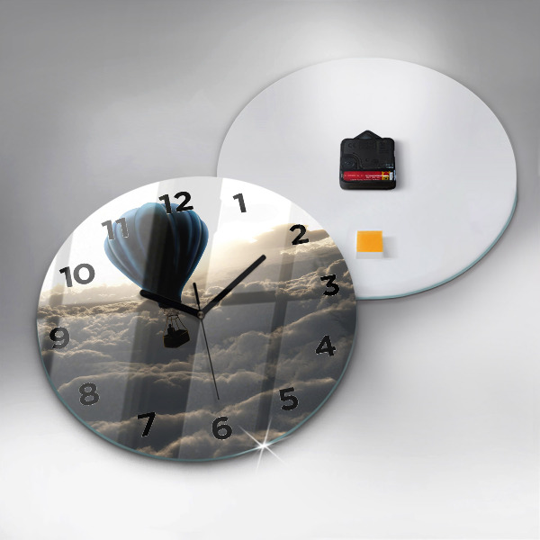 Kulaté skleněné hodiny s fotkou Balón na obloze