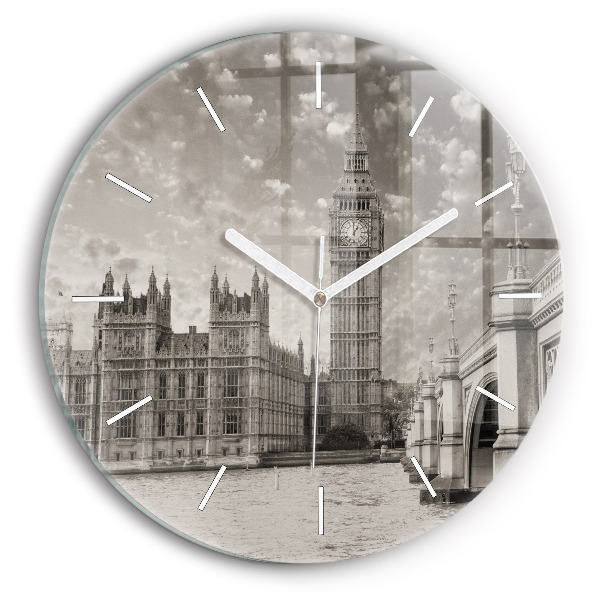 Kulaté skleněné hodiny s fotkou Londýnský Big Ben
