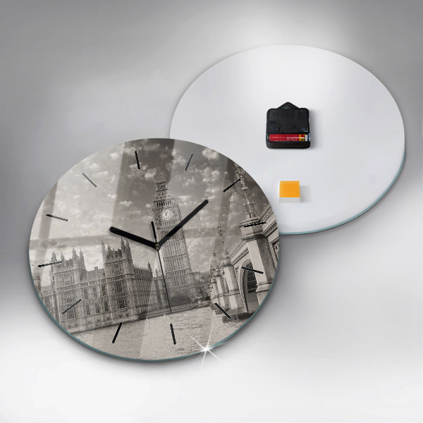 Kulaté skleněné hodiny s fotkou Londýnský Big Ben