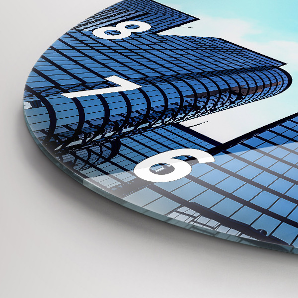 Kulaté skleněné hodiny s fotkou Letadlo nad budovami