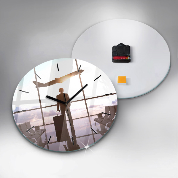 Kulaté skleněné hodiny s fotkou Muž na letišti