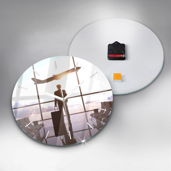 Kulaté skleněné hodiny s fotkou Muž na letišti