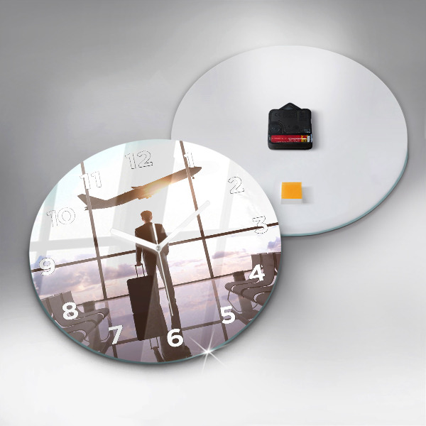 Kulaté skleněné hodiny s fotkou Muž na letišti