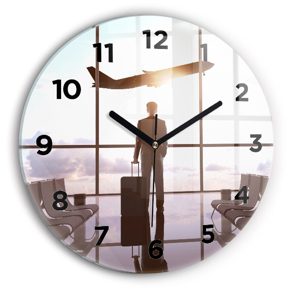 Kulaté skleněné hodiny s fotkou Muž na letišti