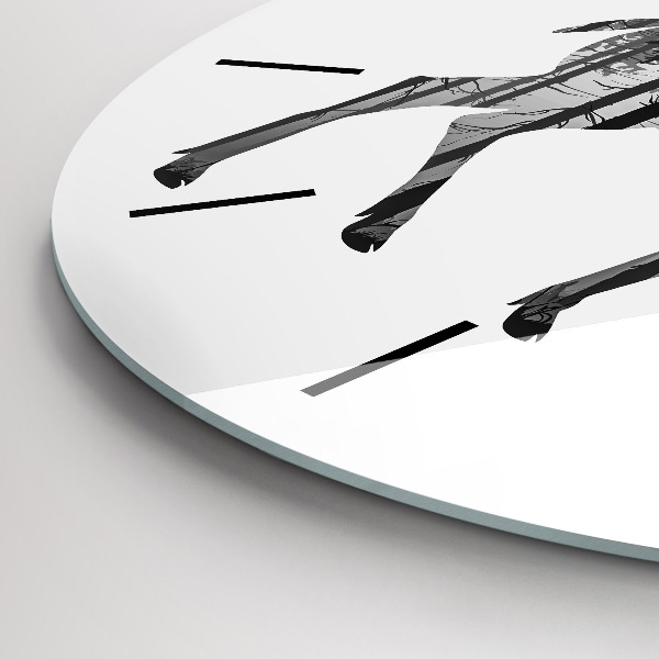 Kulaté skleněné hodiny s fotkou Silueta jelena Les