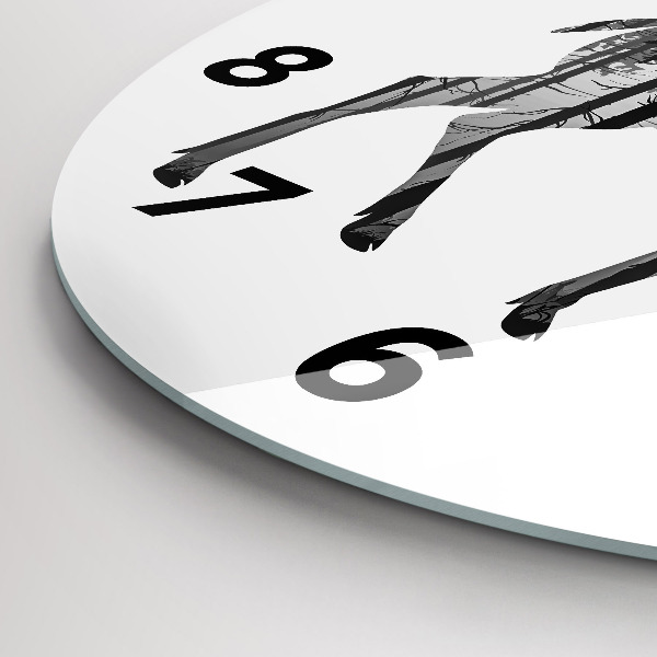 Kulaté skleněné hodiny s fotkou Silueta jelena Les