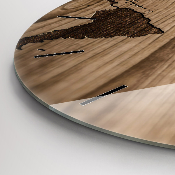 Kulaté skleněné hodiny s fotkou Mapa světa na dřevě