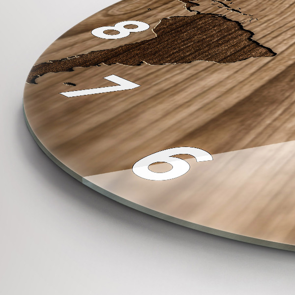 Kulaté skleněné hodiny s fotkou Mapa světa na dřevě