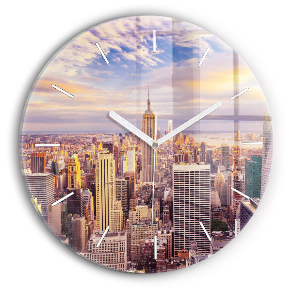 Kulaté skleněné hodiny s fotkou Západ slunce New York