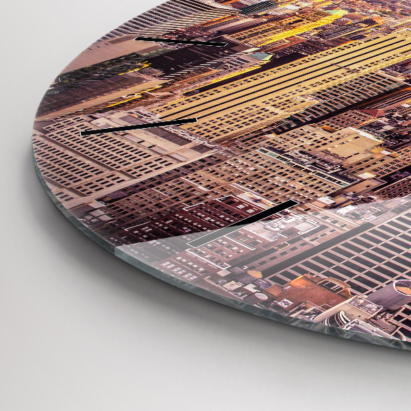 Kulaté skleněné hodiny s fotkou Západ slunce New York