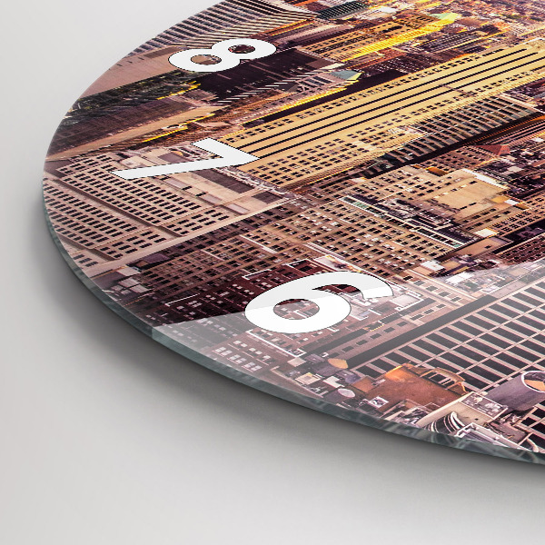 Kulaté skleněné hodiny s fotkou Západ slunce New York