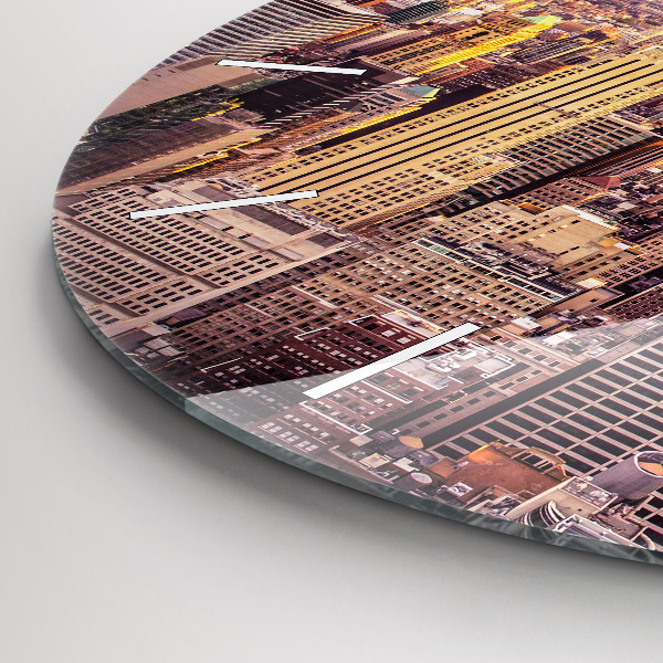 Kulaté skleněné hodiny s fotkou Západ slunce New York