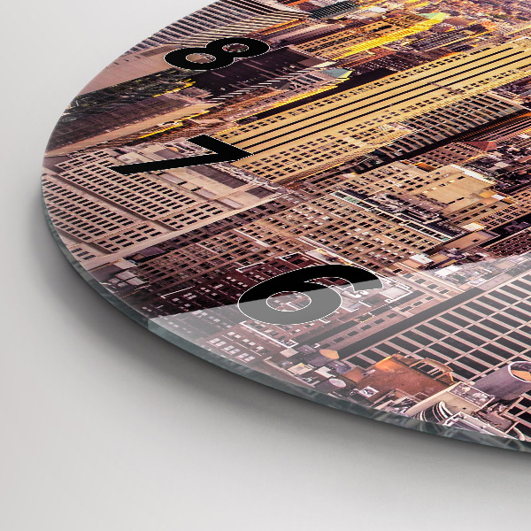 Kulaté skleněné hodiny s fotkou Západ slunce New York