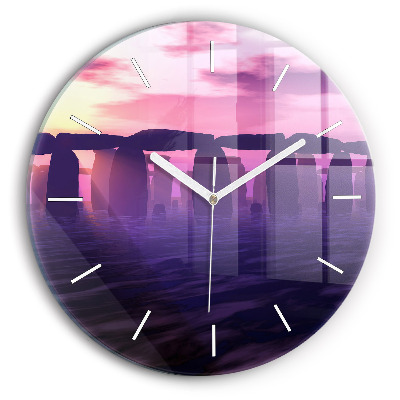 Kulaté skleněné hodiny s fotkou Západ slunce u Stonehenge