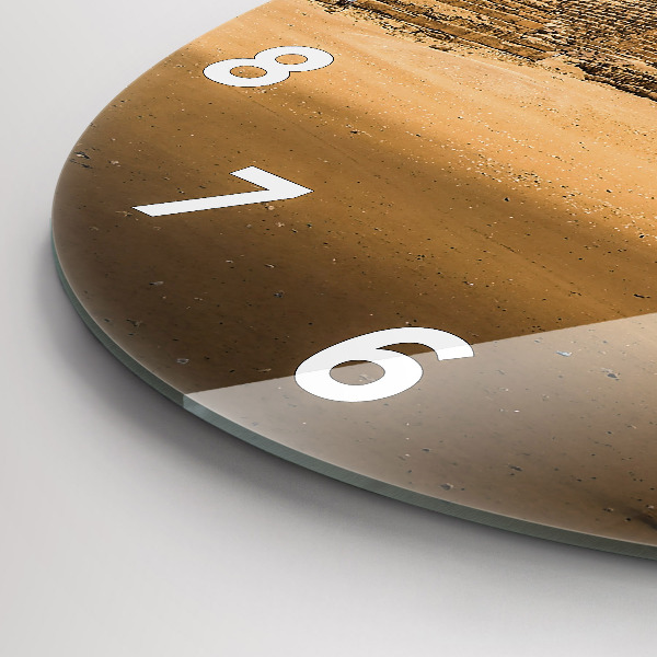 Kulaté skleněné hodiny s fotkou Pyramidy a západ slunce