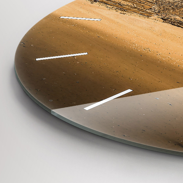 Kulaté skleněné hodiny s fotkou Pyramidy a západ slunce