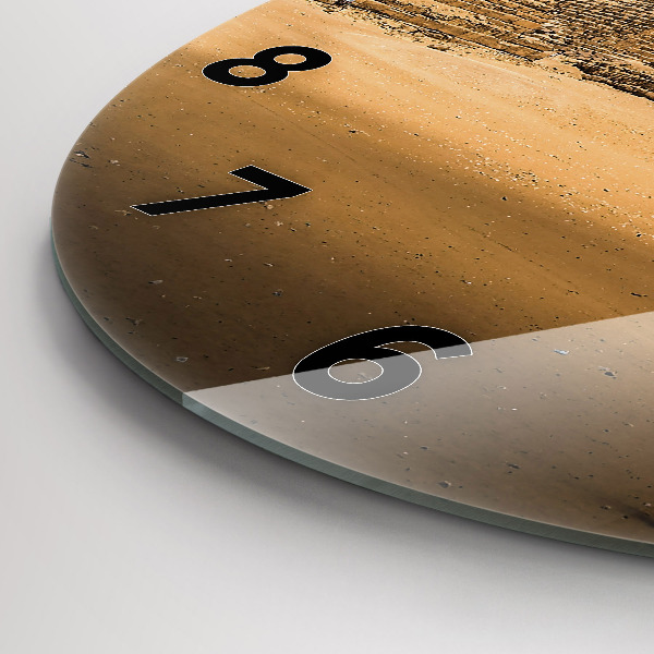 Kulaté skleněné hodiny s fotkou Pyramidy a západ slunce