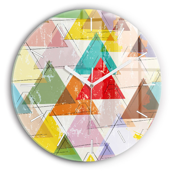 Kulaté skleněné hodiny s fotkou Geometrické trojúhelníky