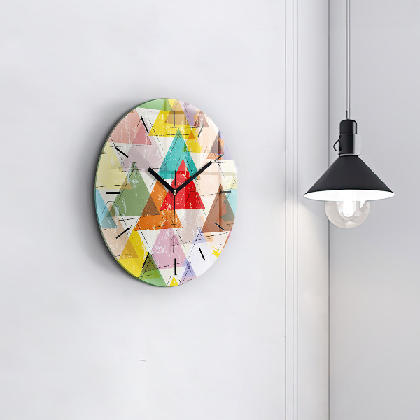 Kulaté skleněné hodiny s fotkou Geometrické trojúhelníky