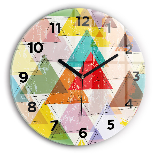 Kulaté skleněné hodiny s fotkou Geometrické trojúhelníky