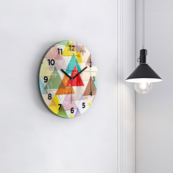 Kulaté skleněné hodiny s fotkou Geometrické trojúhelníky