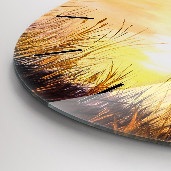 Kulaté skleněné hodiny s fotkou Jeřábi při západu slunce