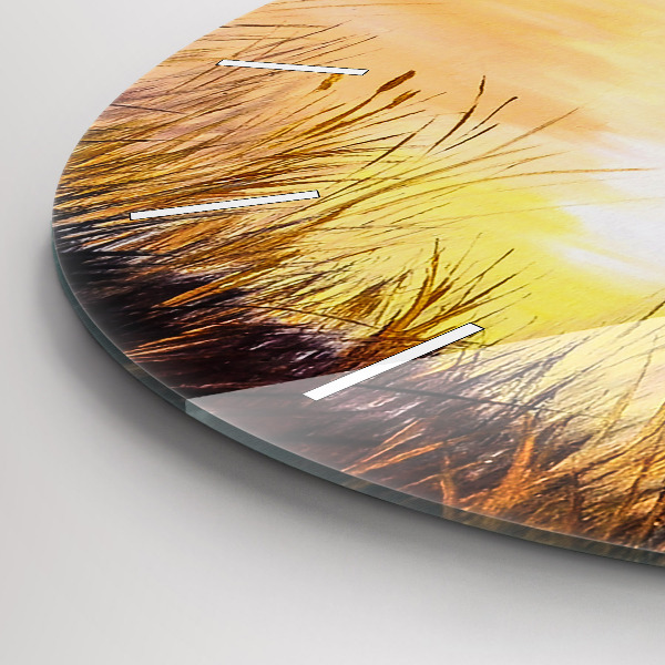 Kulaté skleněné hodiny s fotkou Jeřábi při západu slunce