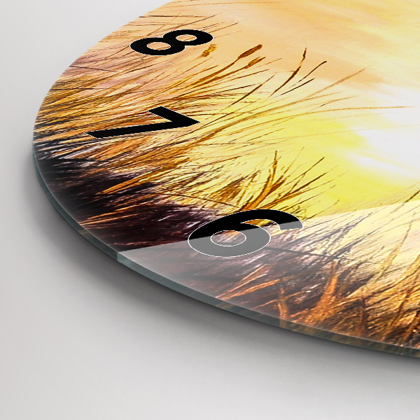 Kulaté skleněné hodiny s fotkou Jeřábi při západu slunce