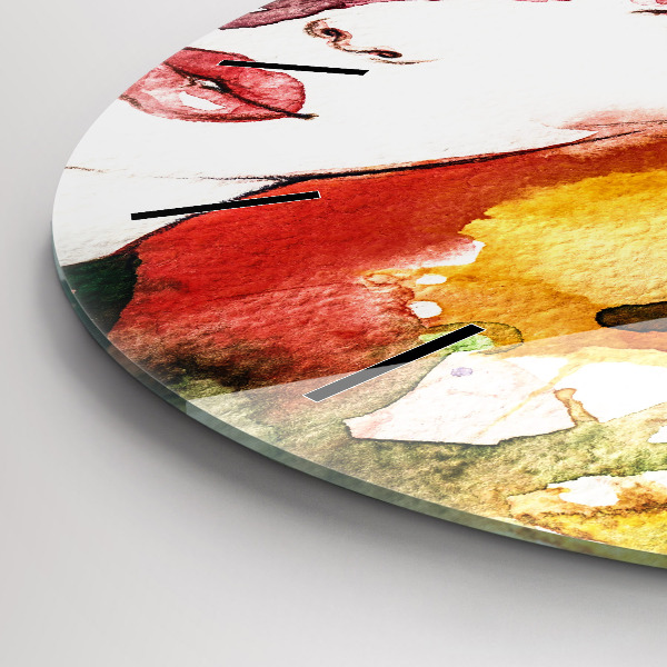 Kulaté skleněné hodiny s fotkou Barevný portrét ženy