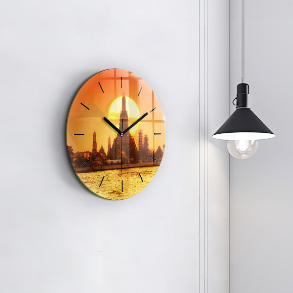 Kulaté skleněné hodiny s fotkou Wat arun Bangkok Thajsko