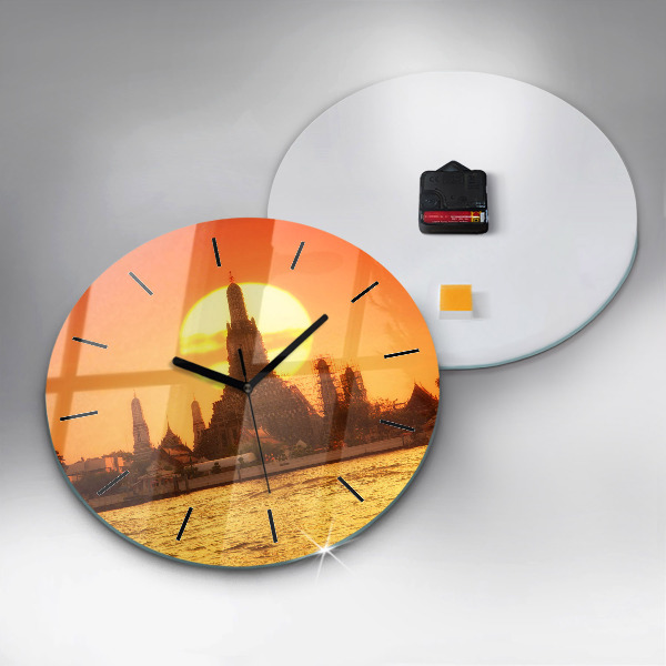 Kulaté skleněné hodiny s fotkou Wat arun Bangkok Thajsko