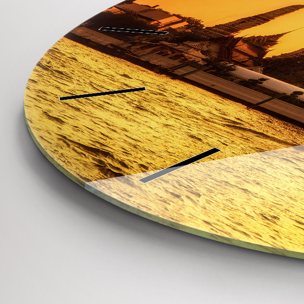 Kulaté skleněné hodiny s fotkou Wat arun Bangkok Thajsko