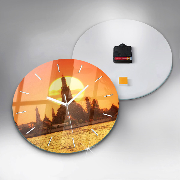 Kulaté skleněné hodiny s fotkou Wat arun Bangkok Thajsko