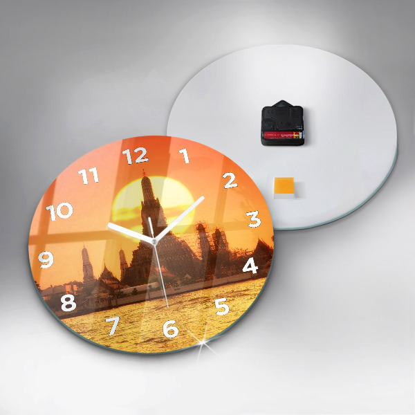 Kulaté skleněné hodiny s fotkou Wat arun Bangkok Thajsko