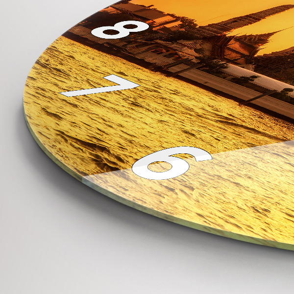 Kulaté skleněné hodiny s fotkou Wat arun Bangkok Thajsko