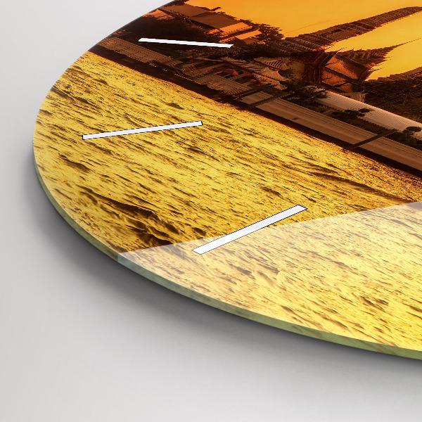 Kulaté skleněné hodiny s fotkou Wat arun Bangkok Thajsko