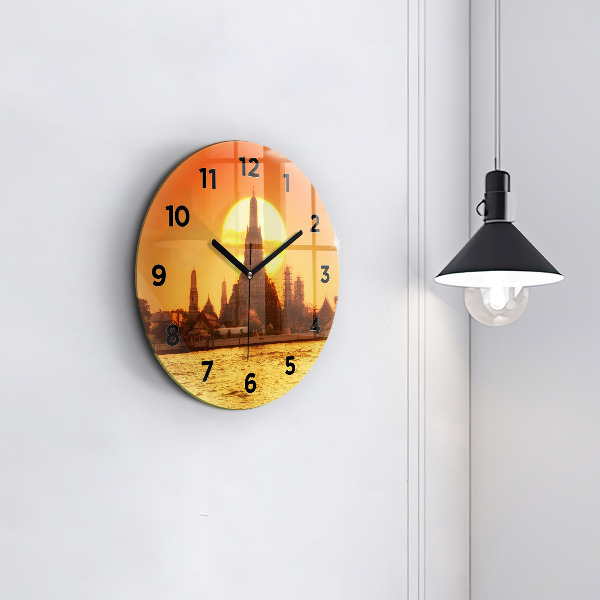 Kulaté skleněné hodiny s fotkou Wat arun Bangkok Thajsko