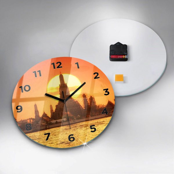 Kulaté skleněné hodiny s fotkou Wat arun Bangkok Thajsko