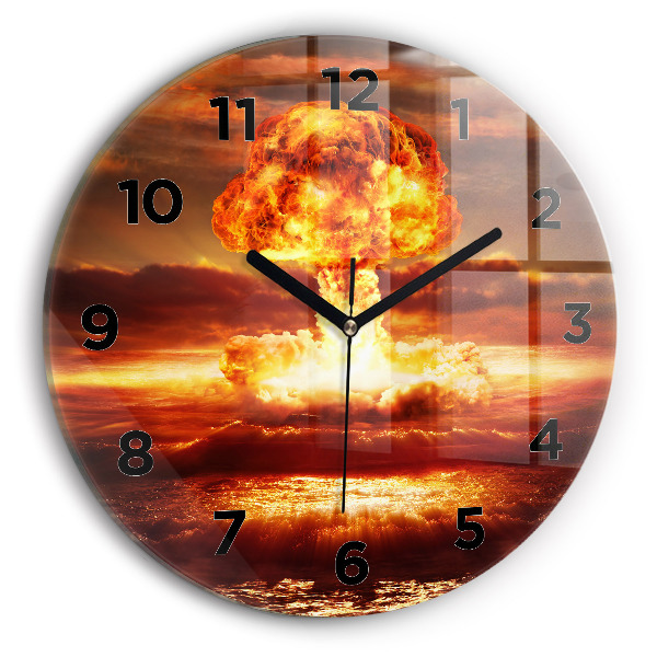 Kulaté skleněné hodiny s fotkou Výbuch atomové bomby