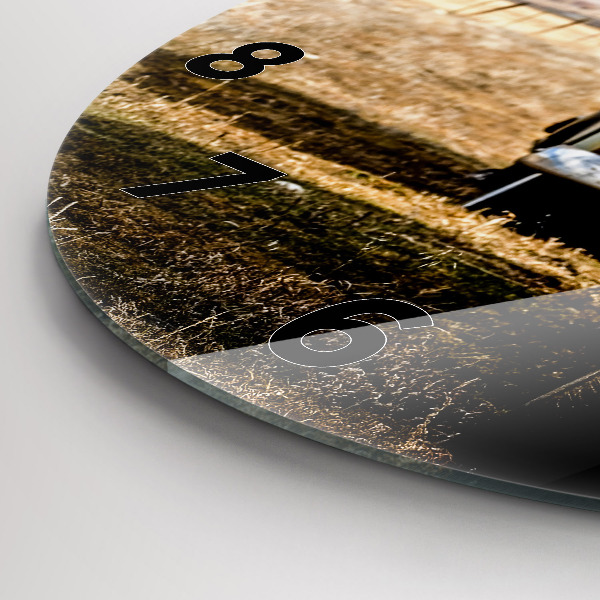 Kulaté skleněné hodiny s fotkou Stará auta