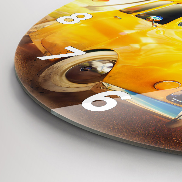 Kulaté skleněné hodiny s fotkou Auto se surfovacím prknem