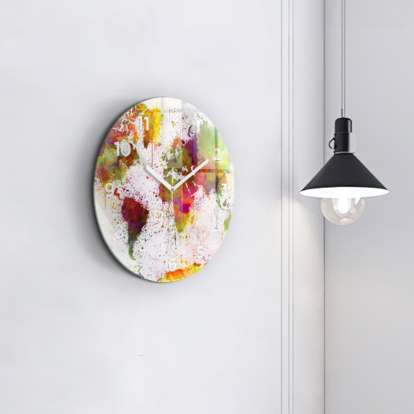 Kulaté skleněné hodiny s fotkou Akvarelová mapa světa